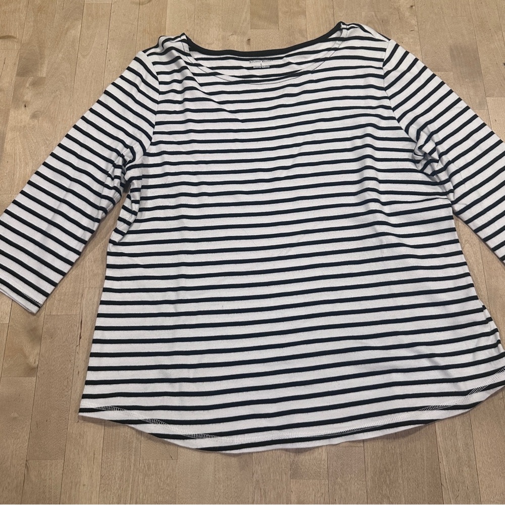 Studio Works Black and White Striped Long Sleeve Top